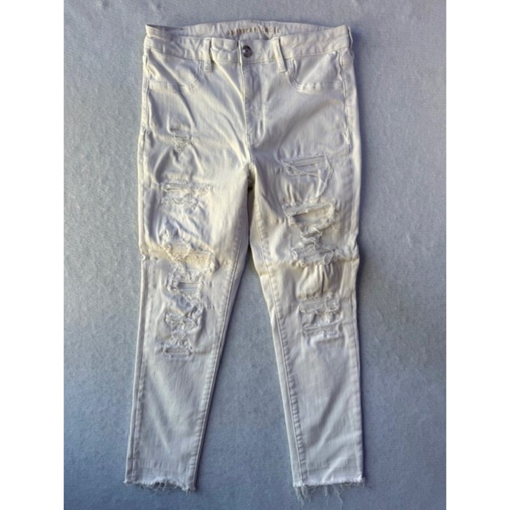 American Eagle Jeans 12‎ Hi-Rise Jegging Crop Stretch Ripped White Womens